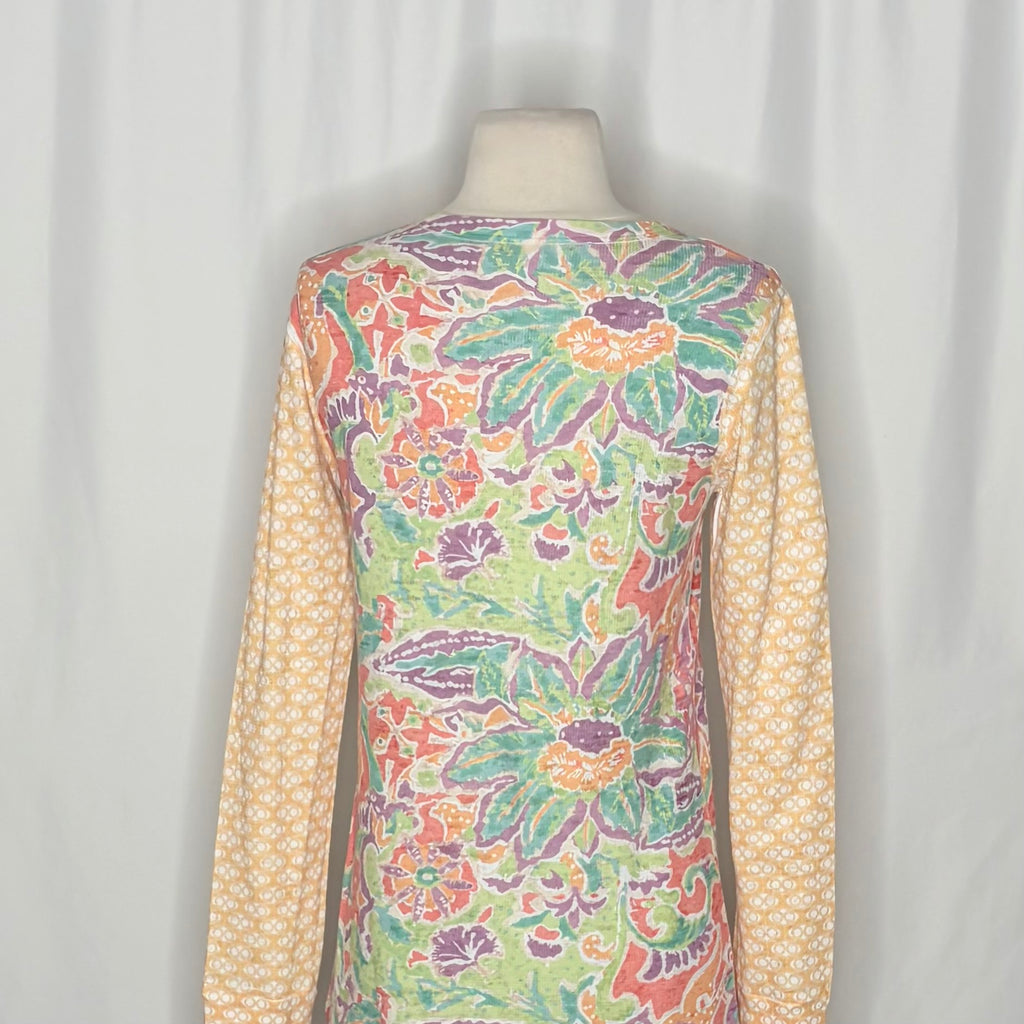 Sundance WHIMSY ROSE Floral Mixed Print Thermal Top Shirt Small Made in USA