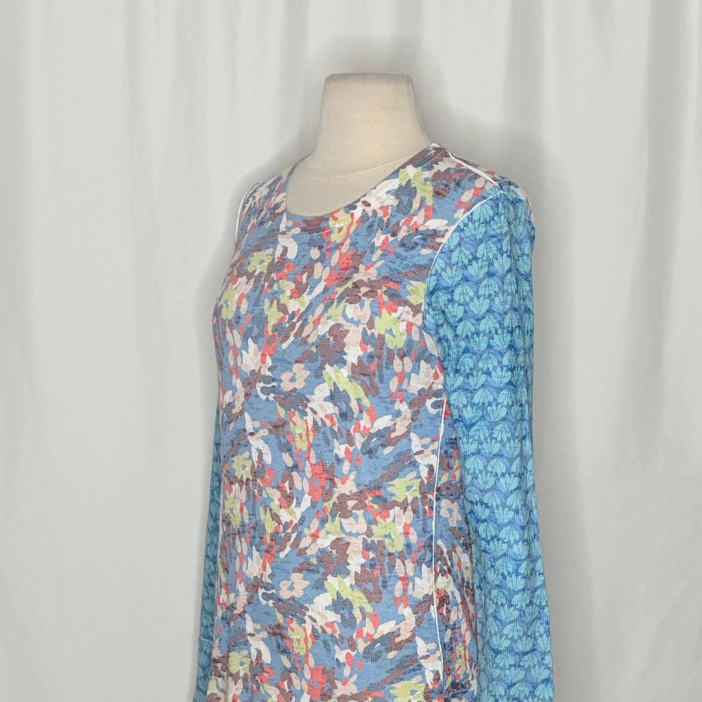 Sundance WHIMSY ROSE Blue Abstract Floral Mixed Print Thermal Top Small Made USA