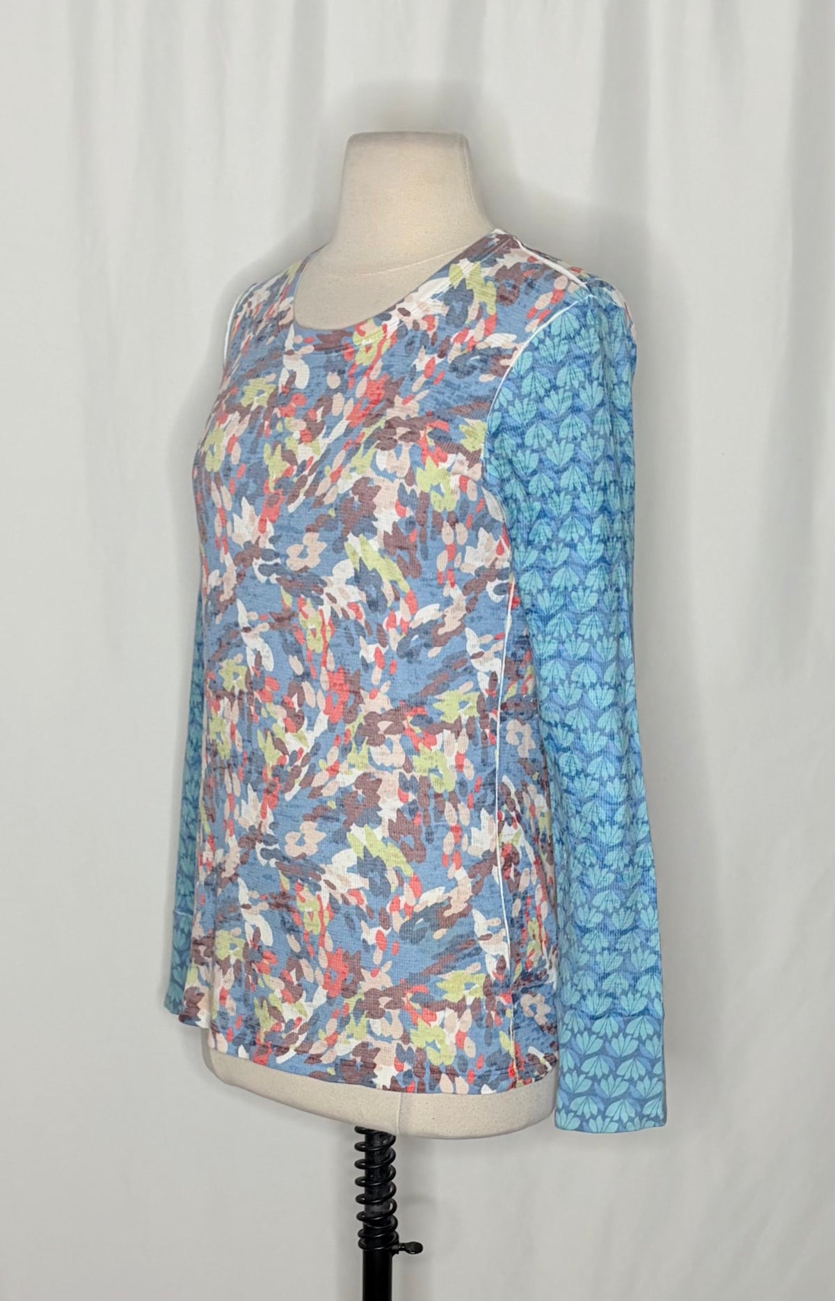 Sundance WHIMSY ROSE Blue Abstract Floral Mixed Print Thermal Top Small Made USA