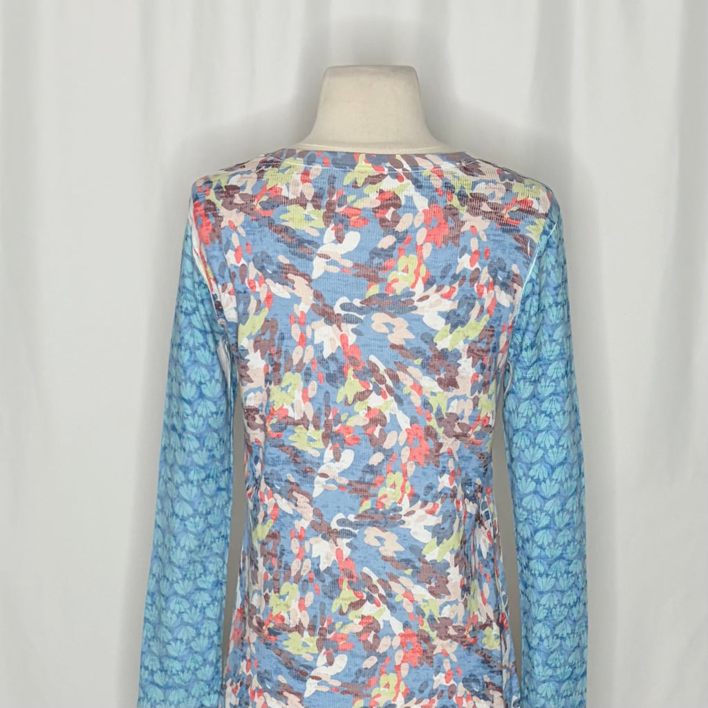 Sundance WHIMSY ROSE Blue Abstract Floral Mixed Print Thermal Top Small Made USA