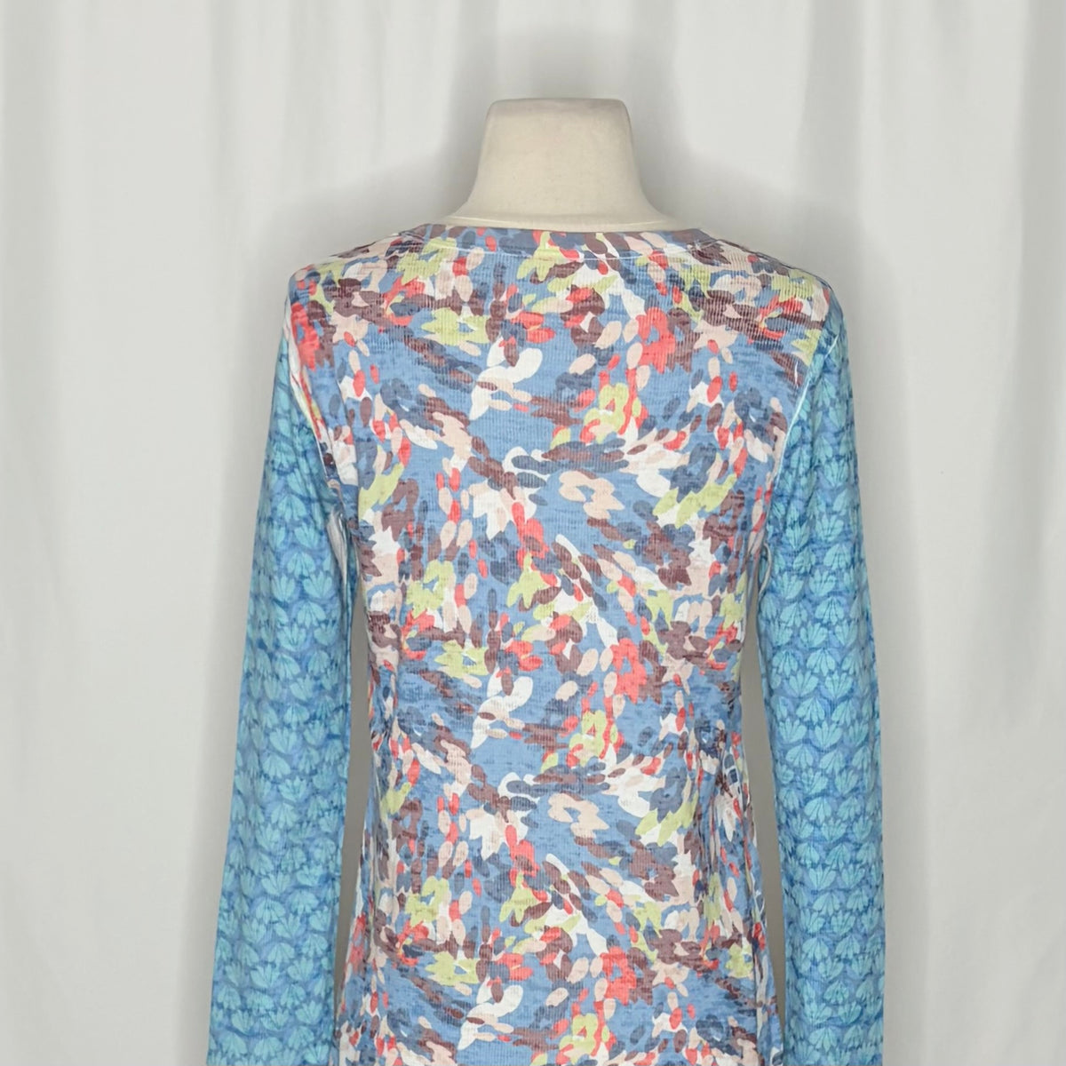 Sundance WHIMSY ROSE Blue Abstract Floral Mixed Print Thermal Top Small Made USA