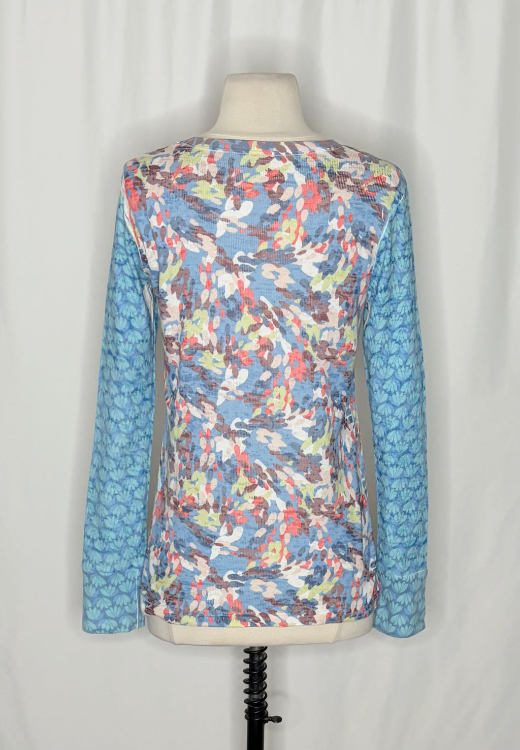 Sundance WHIMSY ROSE Blue Abstract Floral Mixed Print Thermal Top Small Made USA