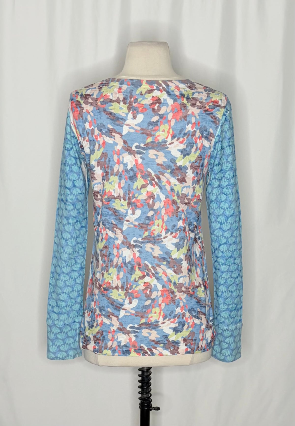 Sundance WHIMSY ROSE Blue Abstract Floral Mixed Print Thermal Top Small Made USA