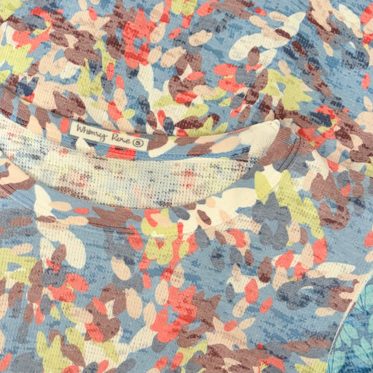 Sundance WHIMSY ROSE Blue Abstract Floral Mixed Print Thermal Top Small Made USA