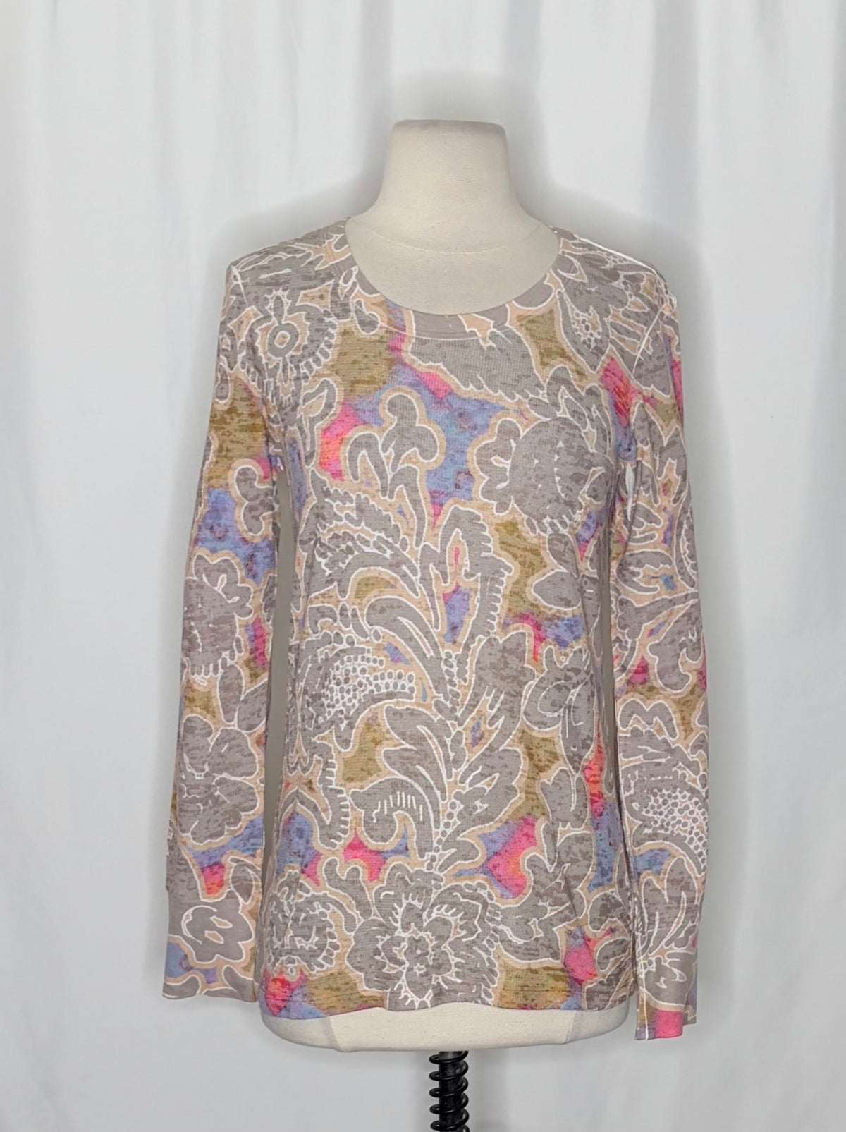 Sundance WHIMSY ROSE Taupe Floral Thermal Top Boho Bohemian Small Made in USA