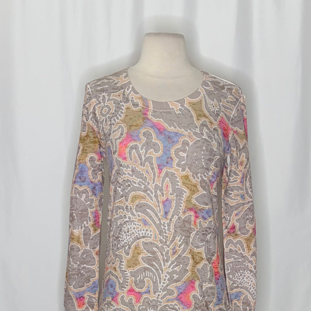 Sundance WHIMSY ROSE Taupe Floral Thermal Top Boho Bohemian Small Made in USA