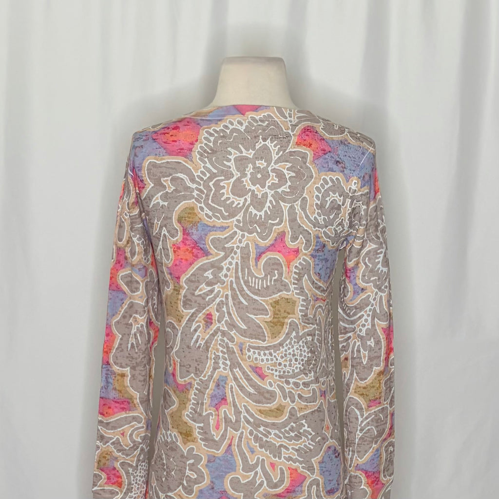Sundance WHIMSY ROSE Taupe Floral Thermal Top Boho Bohemian Small Made in USA