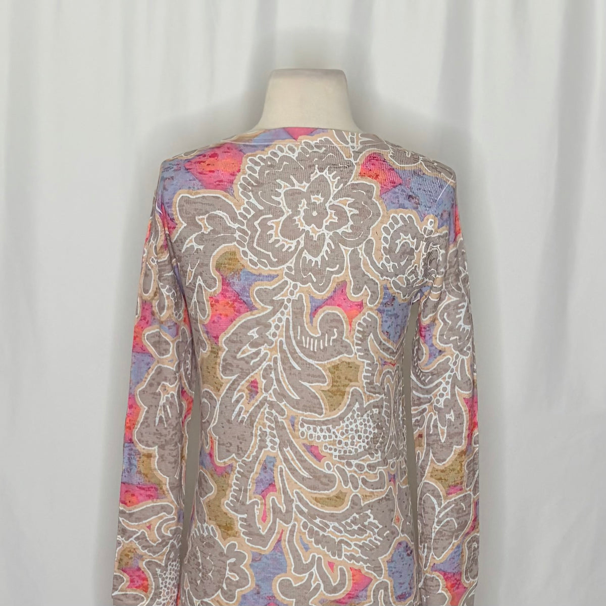 Sundance WHIMSY ROSE Taupe Floral Thermal Top Boho Bohemian Small Made in USA