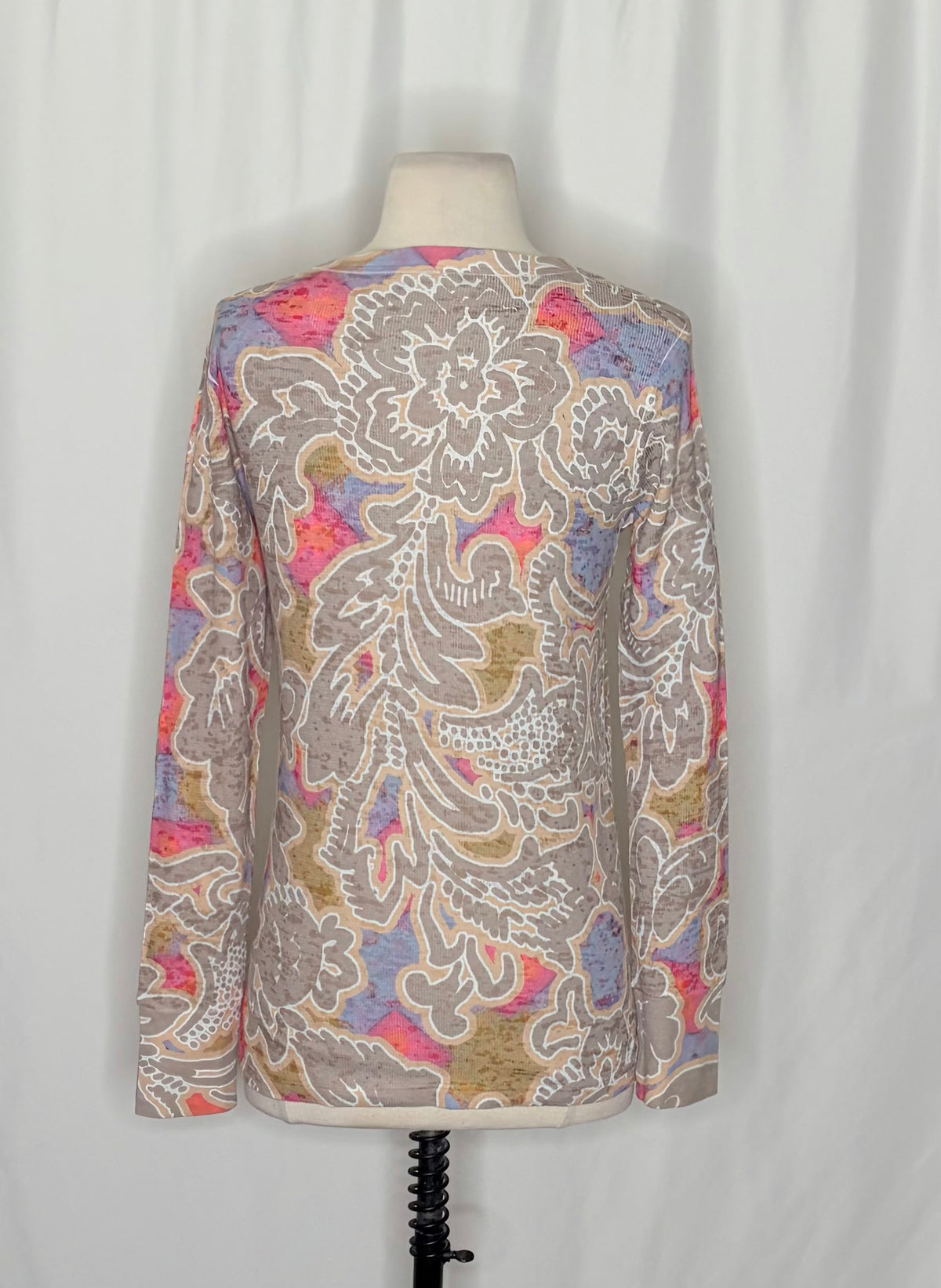 Sundance WHIMSY ROSE Taupe Floral Thermal Top Boho Bohemian Small Made in USA