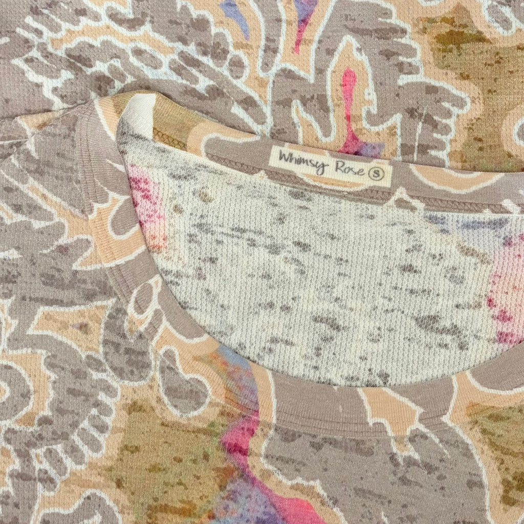 Sundance WHIMSY ROSE Taupe Floral Thermal Top Boho Bohemian Small Made in USA