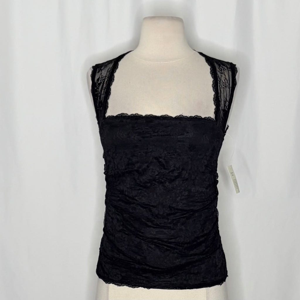 NWT!! ABERCROMBIE & FITCH Black Lace Ruched Sleeveless Top Small Whimsigoth Y2K