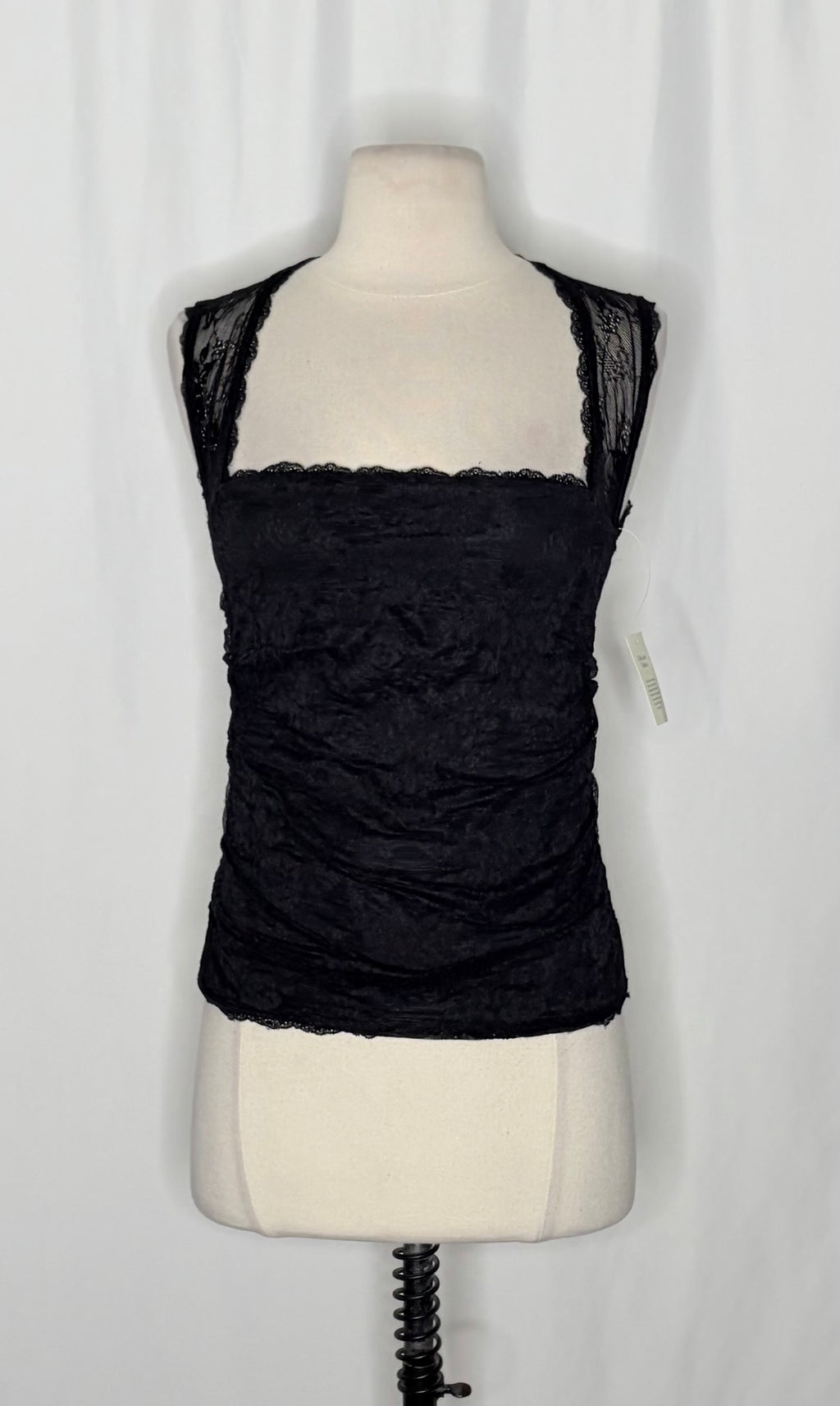 NWT!! ABERCROMBIE & FITCH Black Lace Ruched Sleeveless Top Small Whimsigoth Y2K