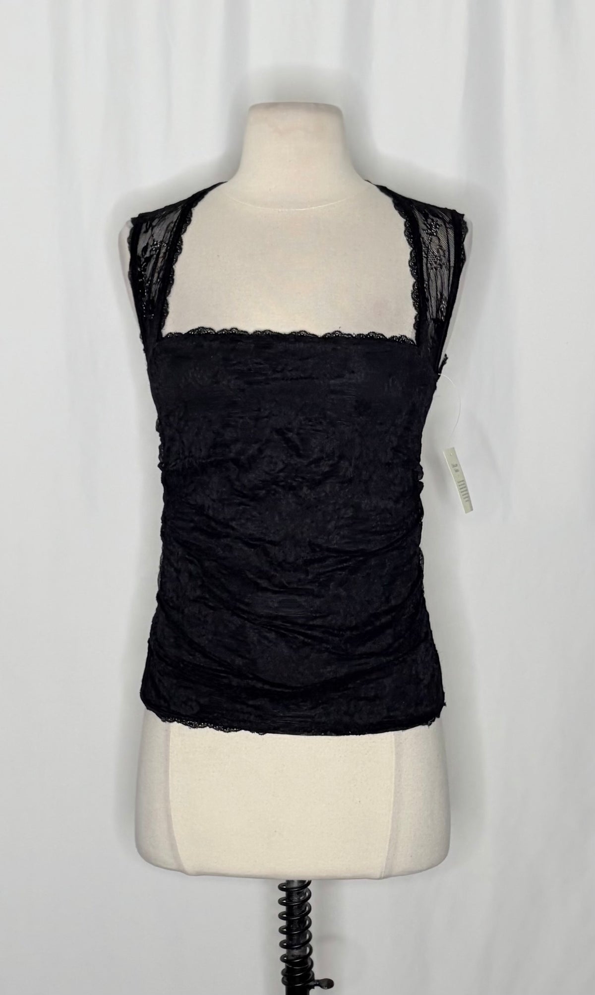 NWT!! ABERCROMBIE & FITCH Black Lace Ruched Sleeveless Top Small Whimsigoth Y2K