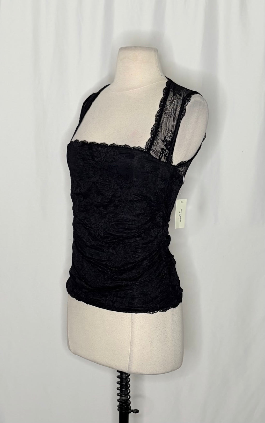 NWT!! ABERCROMBIE & FITCH Black Lace Ruched Sleeveless Top Small Whimsigoth Y2K