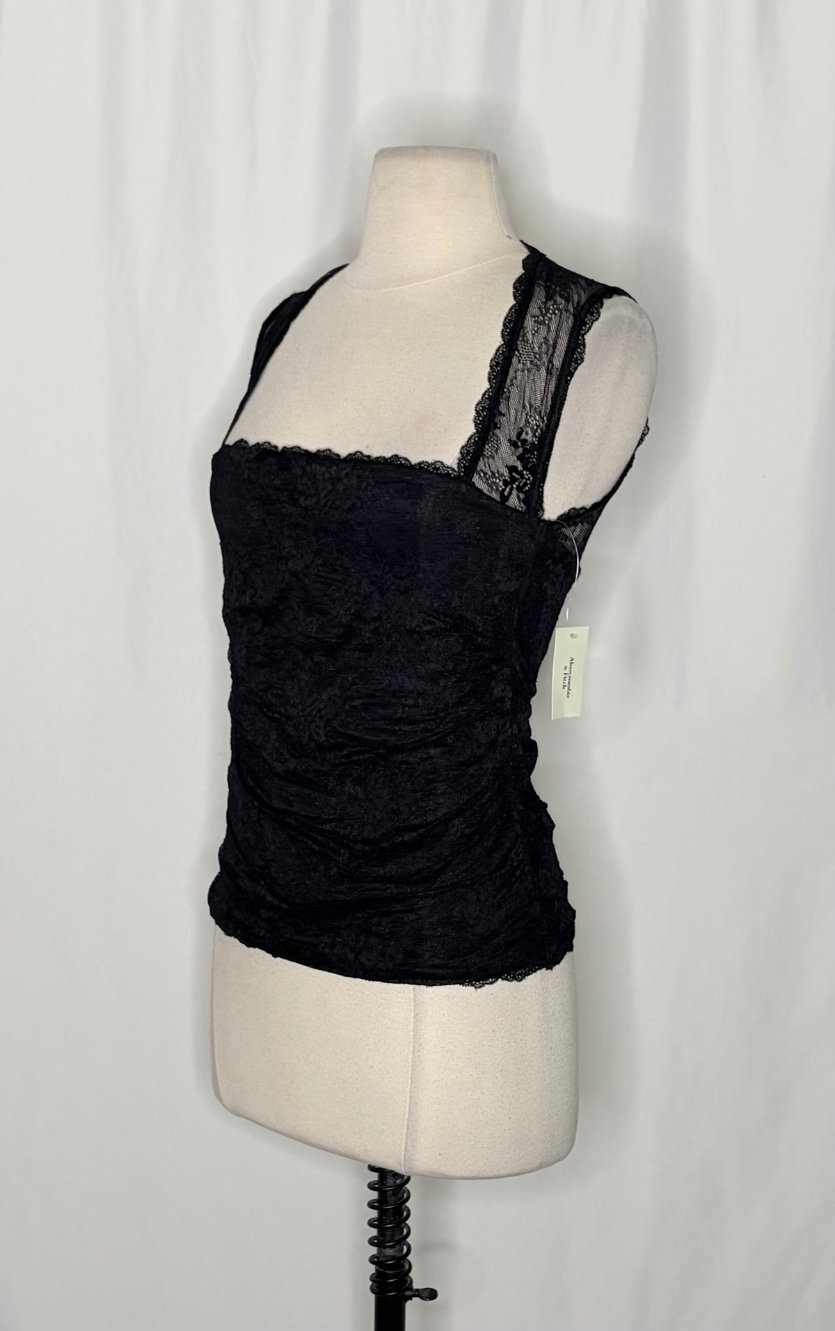NWT!! ABERCROMBIE & FITCH Black Lace Ruched Sleeveless Top Small Whimsigoth Y2K