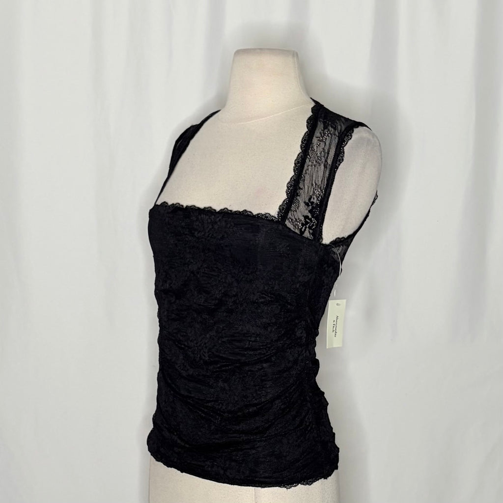 NWT!! ABERCROMBIE & FITCH Black Lace Ruched Sleeveless Top Small Whimsigoth Y2K