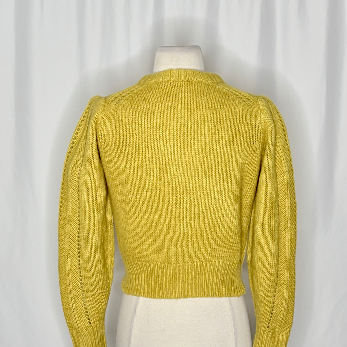 EVERLANE Pointelle Cardigan Cloud Merino Wool Alpaca Puff Sleeve Yellow X-Small