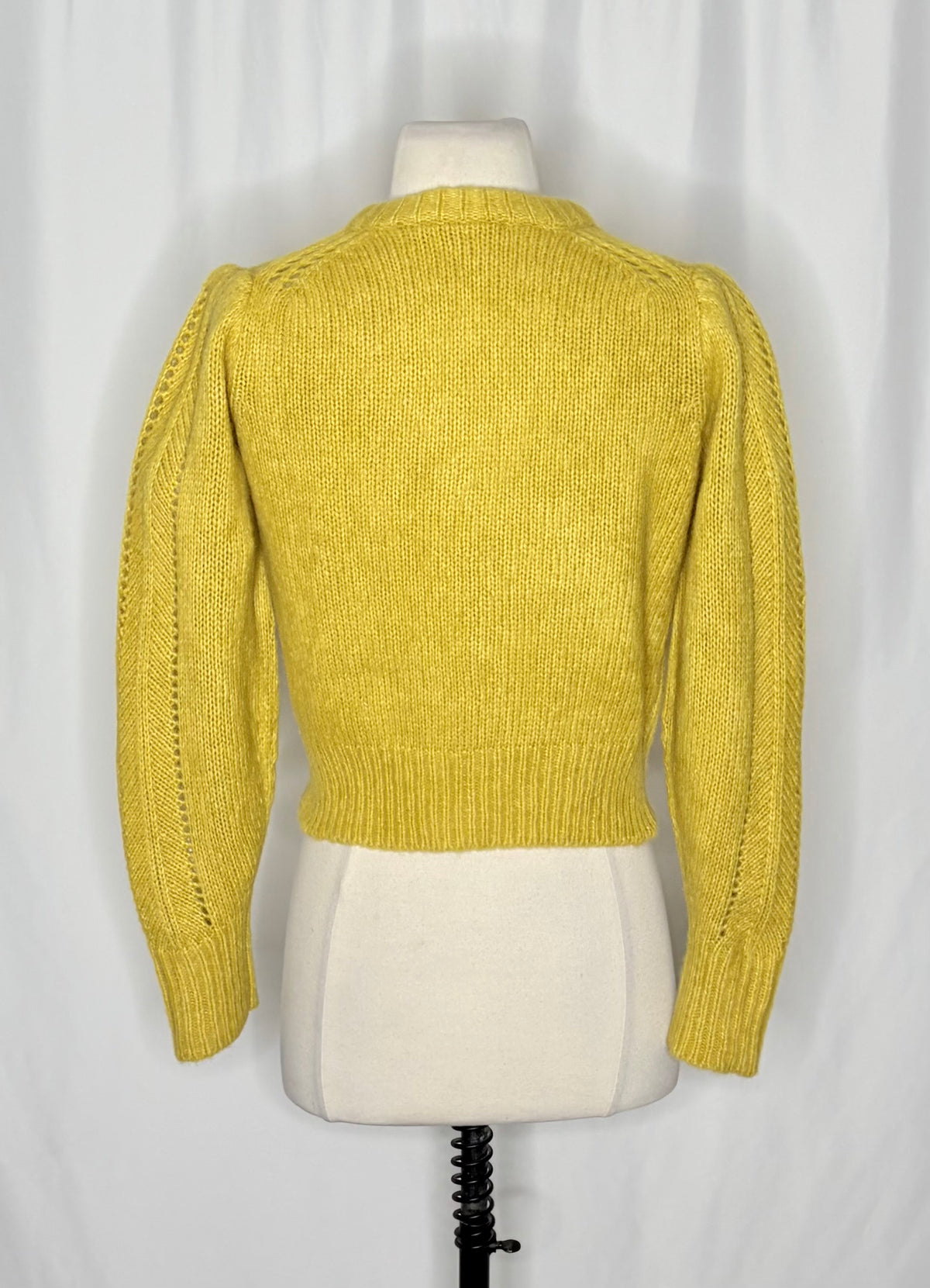 EVERLANE Pointelle Cardigan Cloud Merino Wool Alpaca Puff Sleeve Yellow X-Small