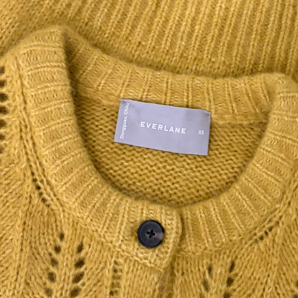 EVERLANE Pointelle Cardigan Cloud Merino Wool Alpaca Puff Sleeve Yellow X-Small