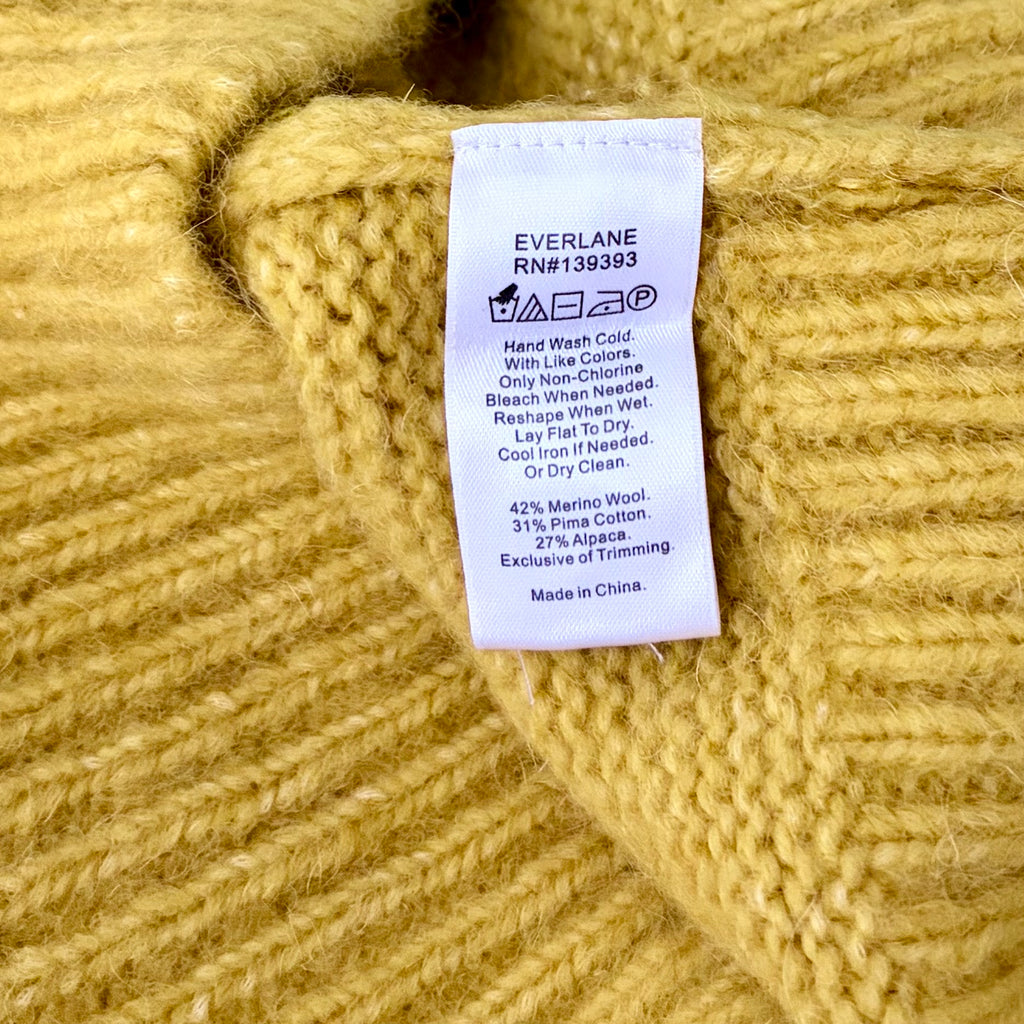 EVERLANE Pointelle Cardigan Cloud Merino Wool Alpaca Puff Sleeve Yellow X-Small