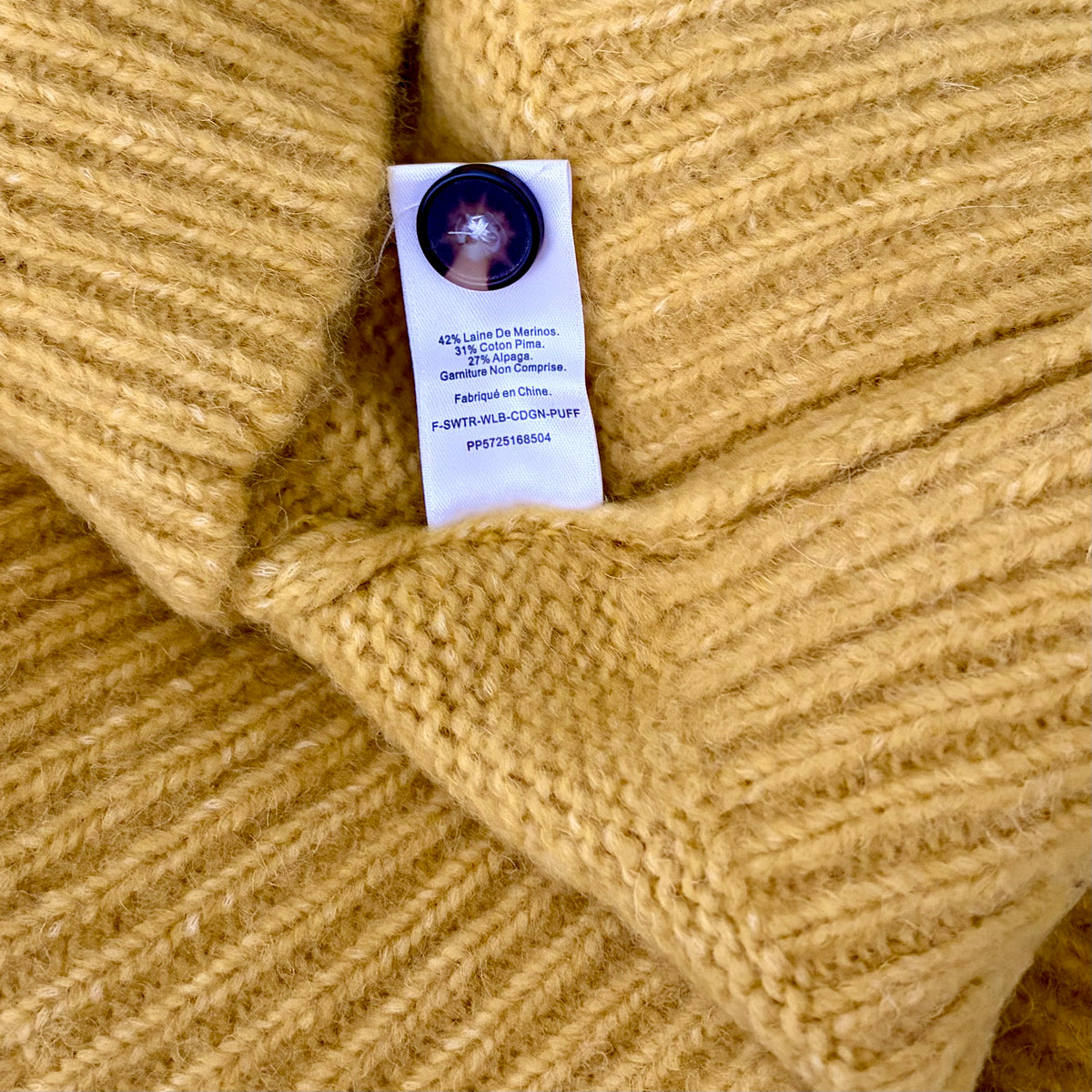 EVERLANE Pointelle Cardigan Cloud Merino Wool Alpaca Puff Sleeve Yellow X-Small