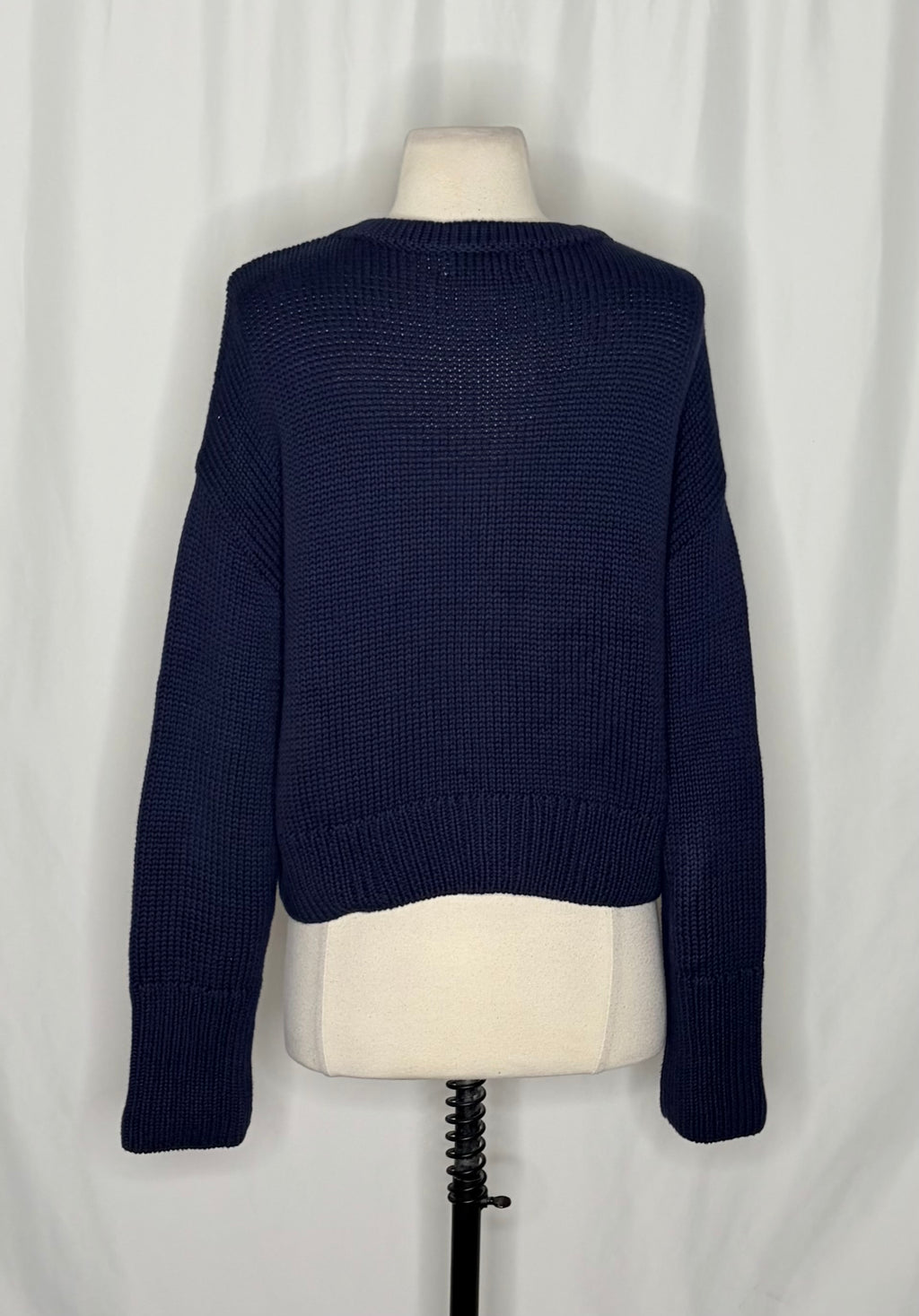 CAROLINE CONSTAS Navy Blue Cotton Cropped Cardigan Sweater Quiet Luxury Medium