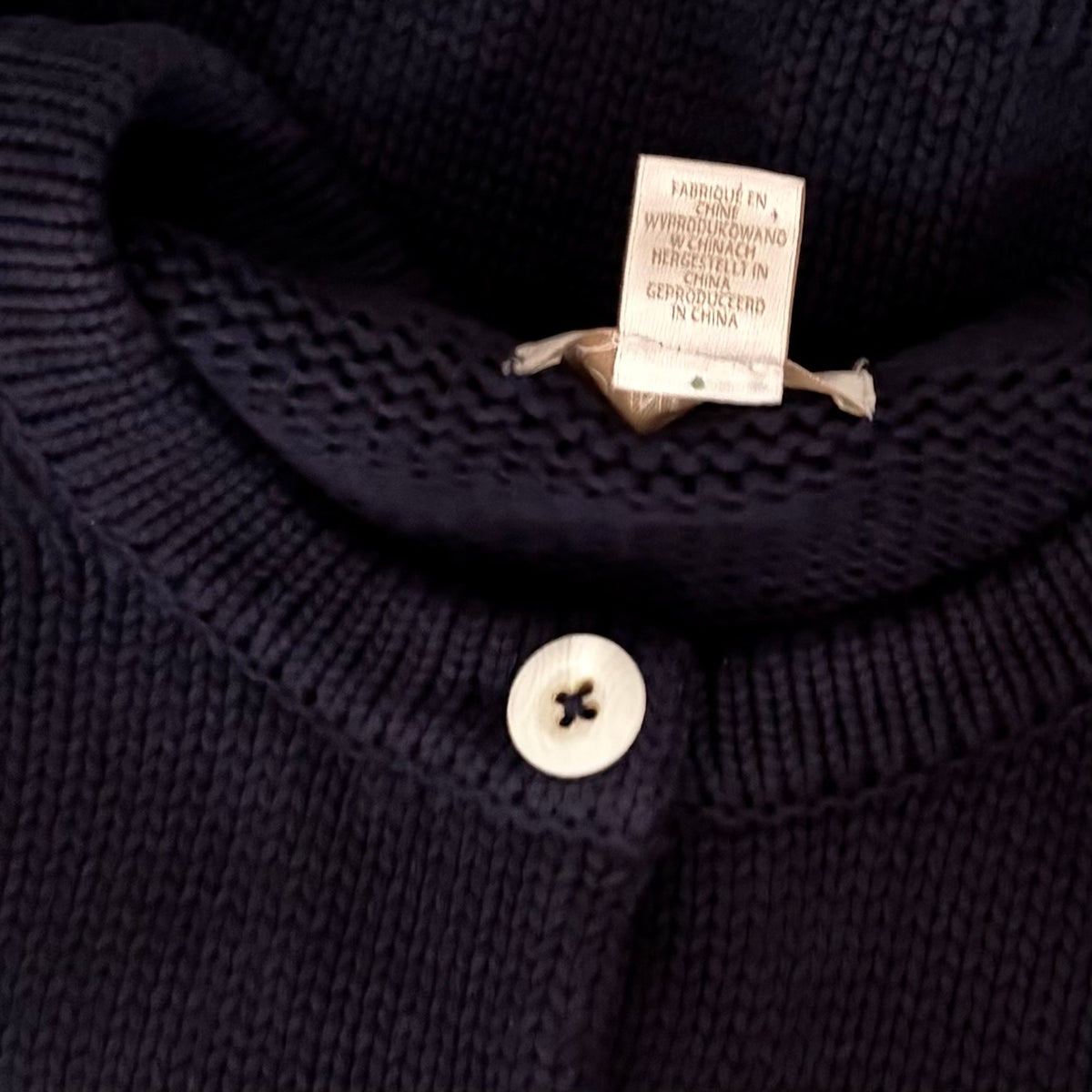 CAROLINE CONSTAS Navy Blue Cotton Cropped Cardigan Sweater Quiet Luxury Medium
