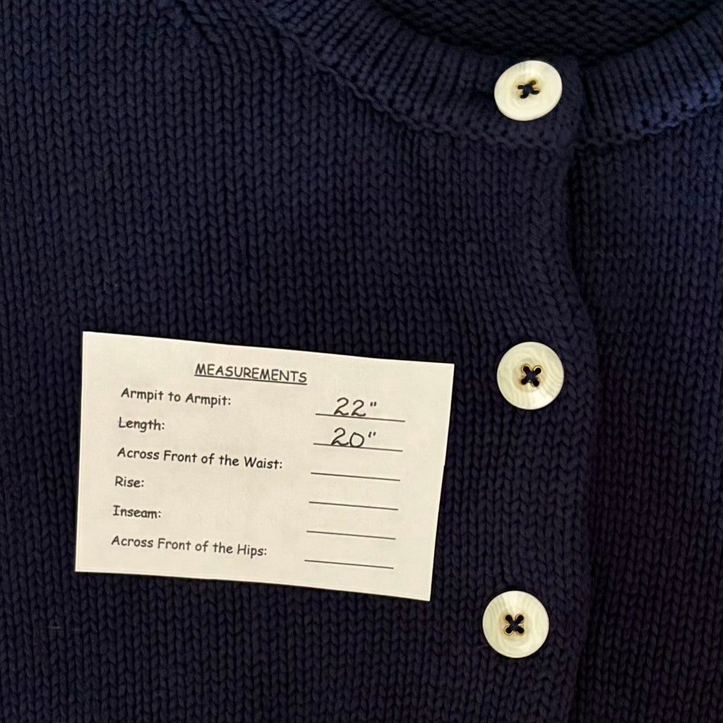 CAROLINE CONSTAS Navy Blue Cotton Cropped Cardigan Sweater Quiet Luxury Medium