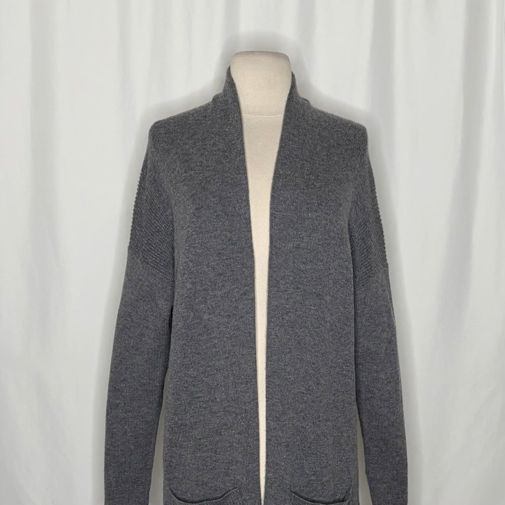 ATHLETA Spirit Wool Cashmere Wrap Cardigan Gray Longline Duster Pockets Small