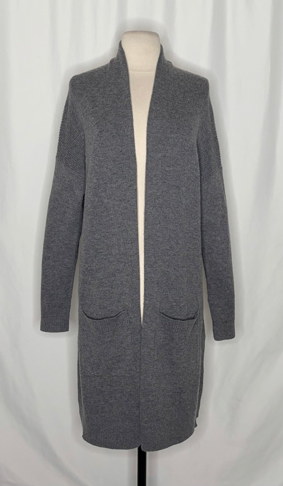 ATHLETA Spirit Wool Cashmere Wrap Cardigan Gray Longline Duster Pockets Small