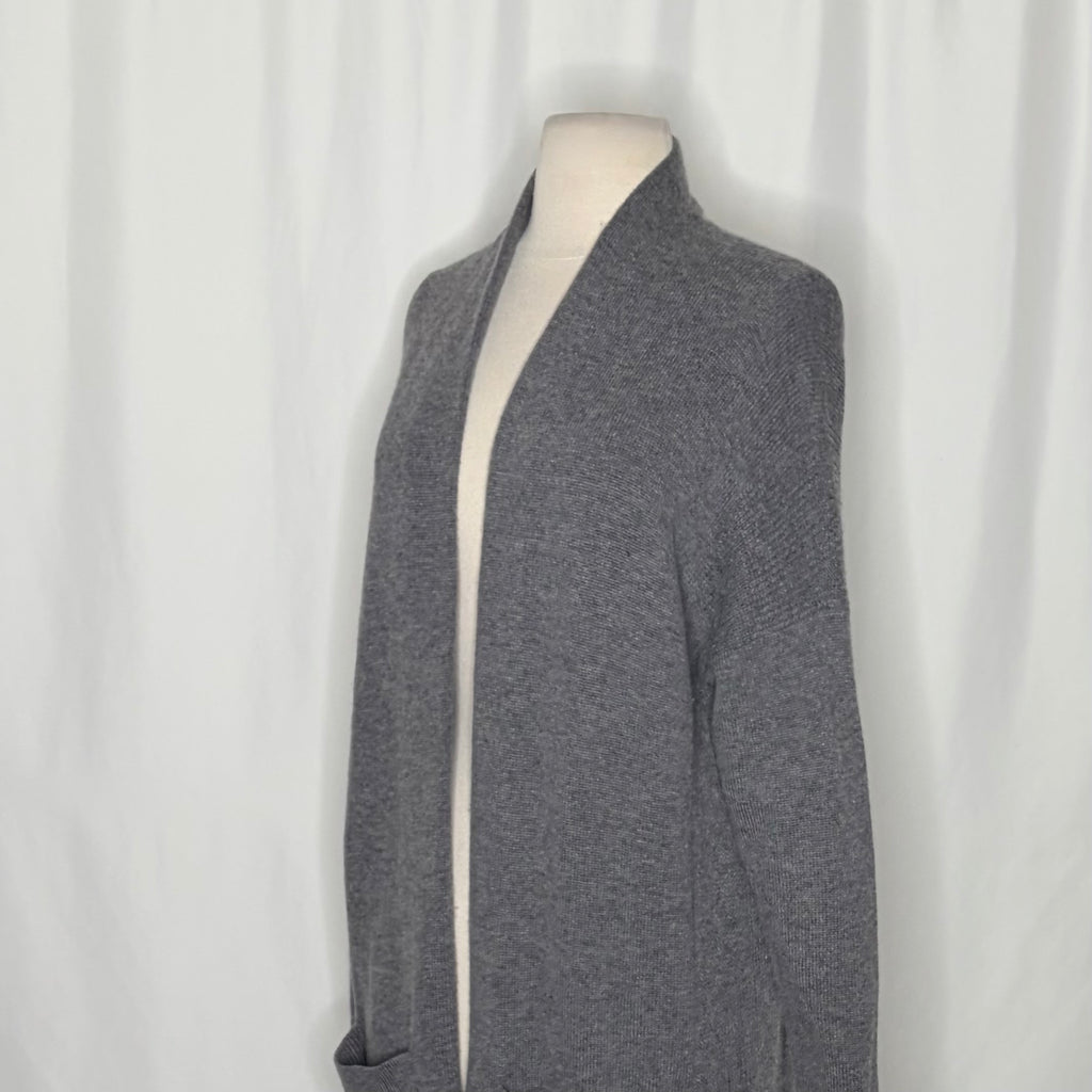 ATHLETA Spirit Wool Cashmere Wrap Cardigan Gray Longline Duster Pockets Small