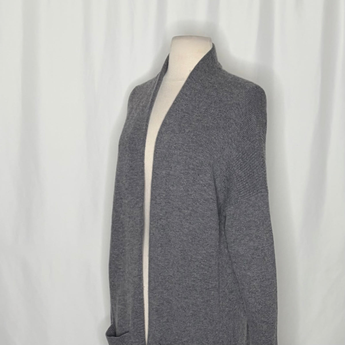 ATHLETA Spirit Wool Cashmere Wrap Cardigan Gray Longline Duster Pockets Small