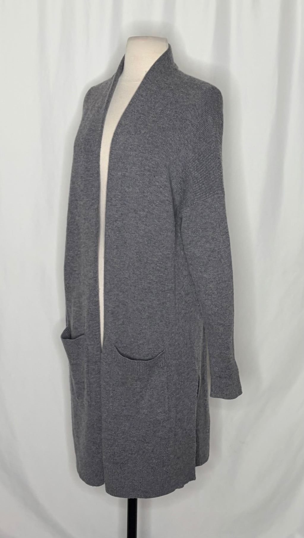 ATHLETA Spirit Wool Cashmere Wrap Cardigan Gray Longline Duster Pockets Small