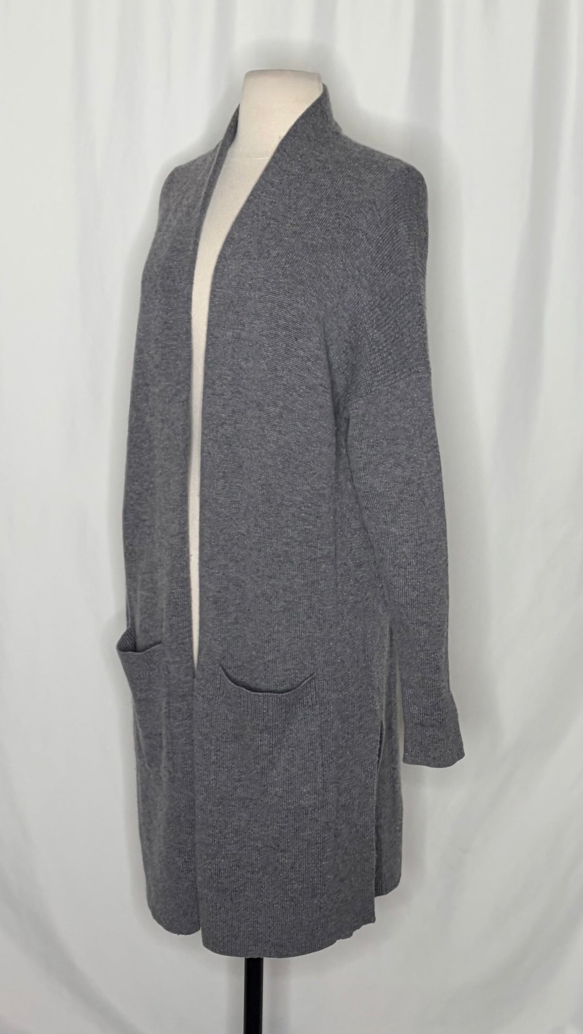 ATHLETA Spirit Wool Cashmere Wrap Cardigan Gray Longline Duster Pockets Small