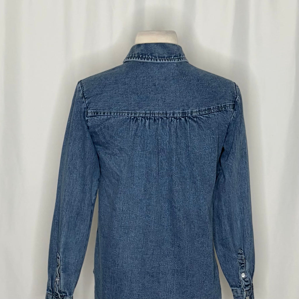 Anthropologie PILCRO Dannie Classic Denim Shirt Western Snap Puff Sleeve XXS
