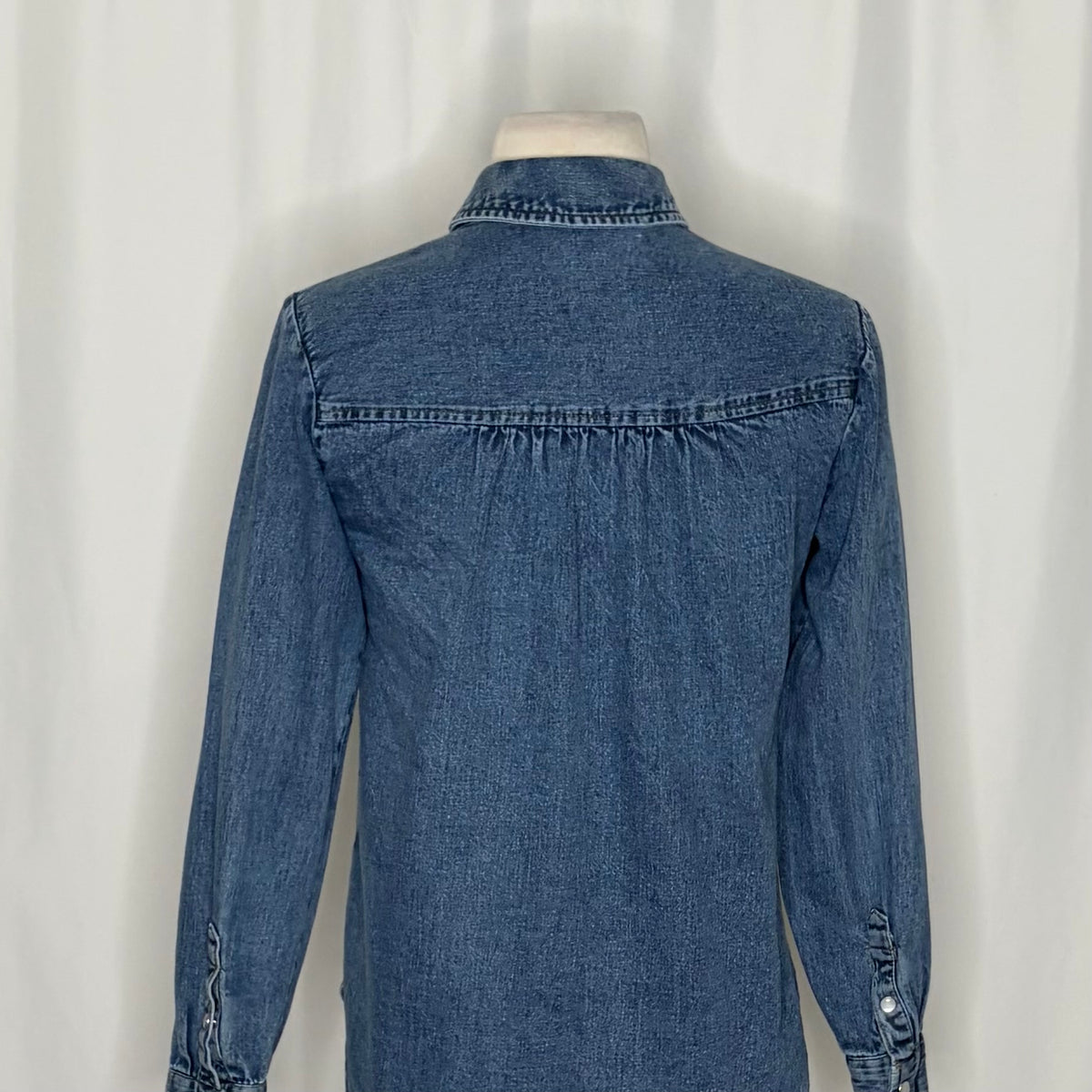 Anthropologie PILCRO Dannie Classic Denim Shirt Western Snap Puff Sleeve XXS