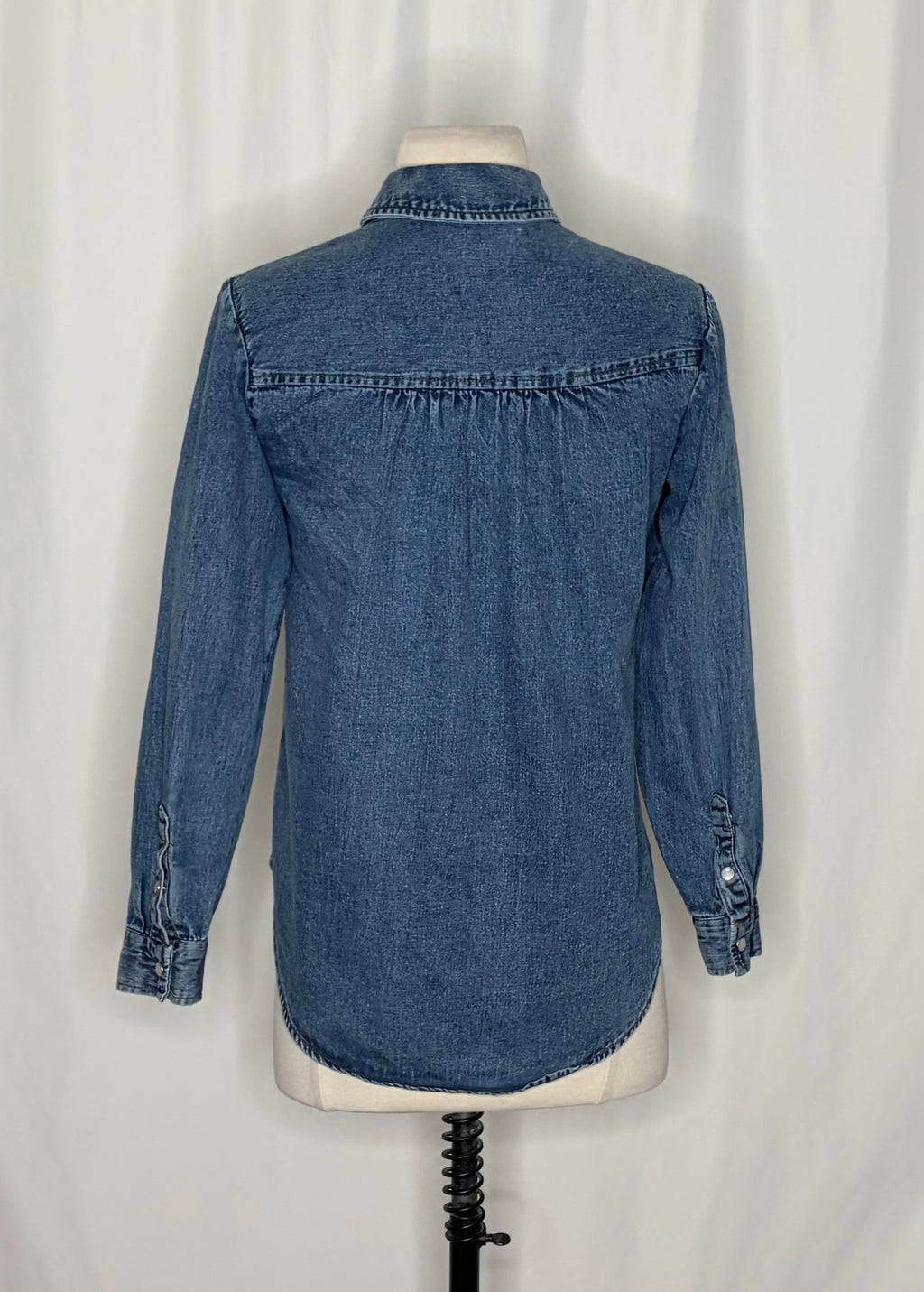 Anthropologie PILCRO Dannie Classic Denim Shirt Western Snap Puff Sleeve XXS