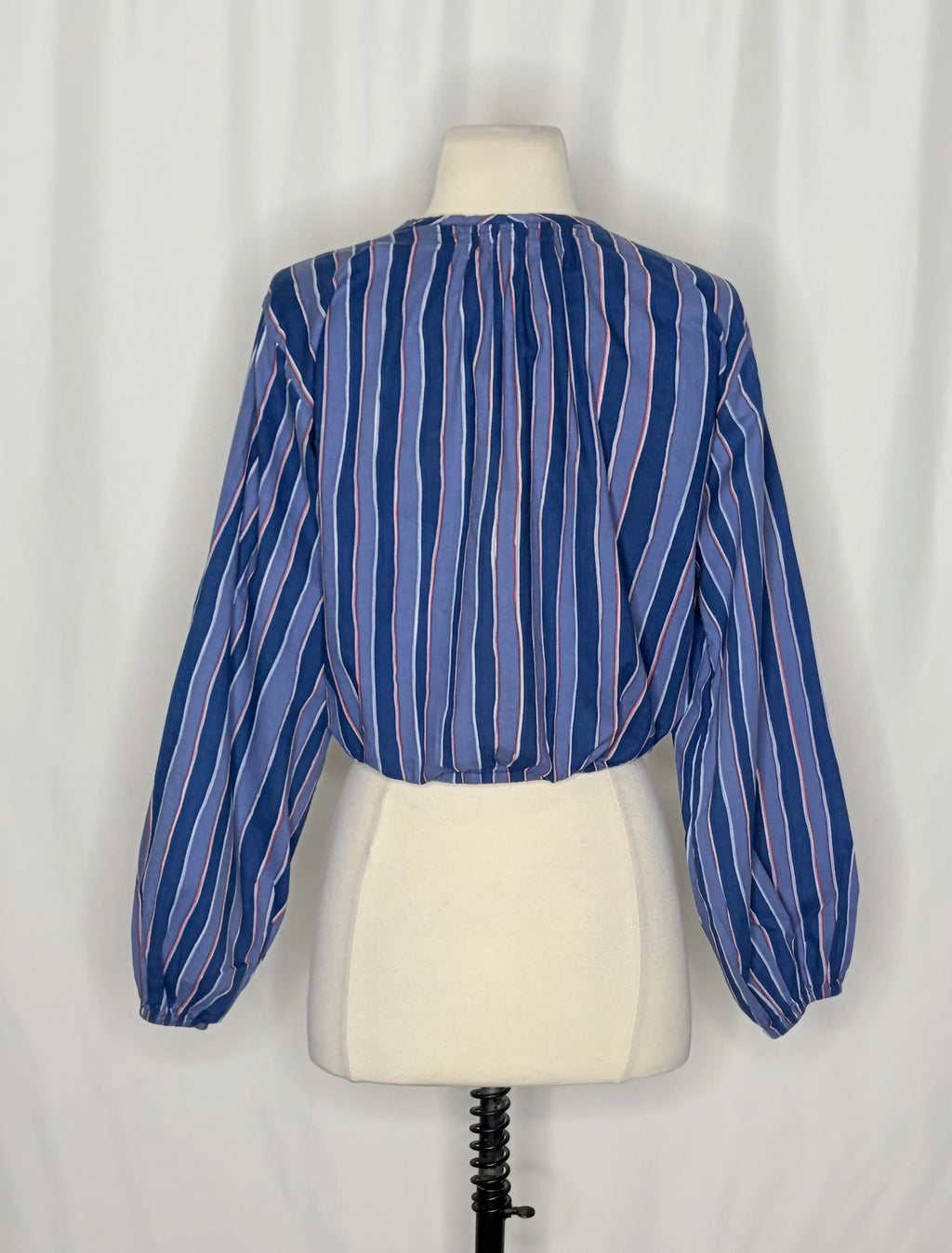 NATALIE MARTIN Amelia Top Batik Stripe Navy Cotton Tassel Tie Blouse Top Small