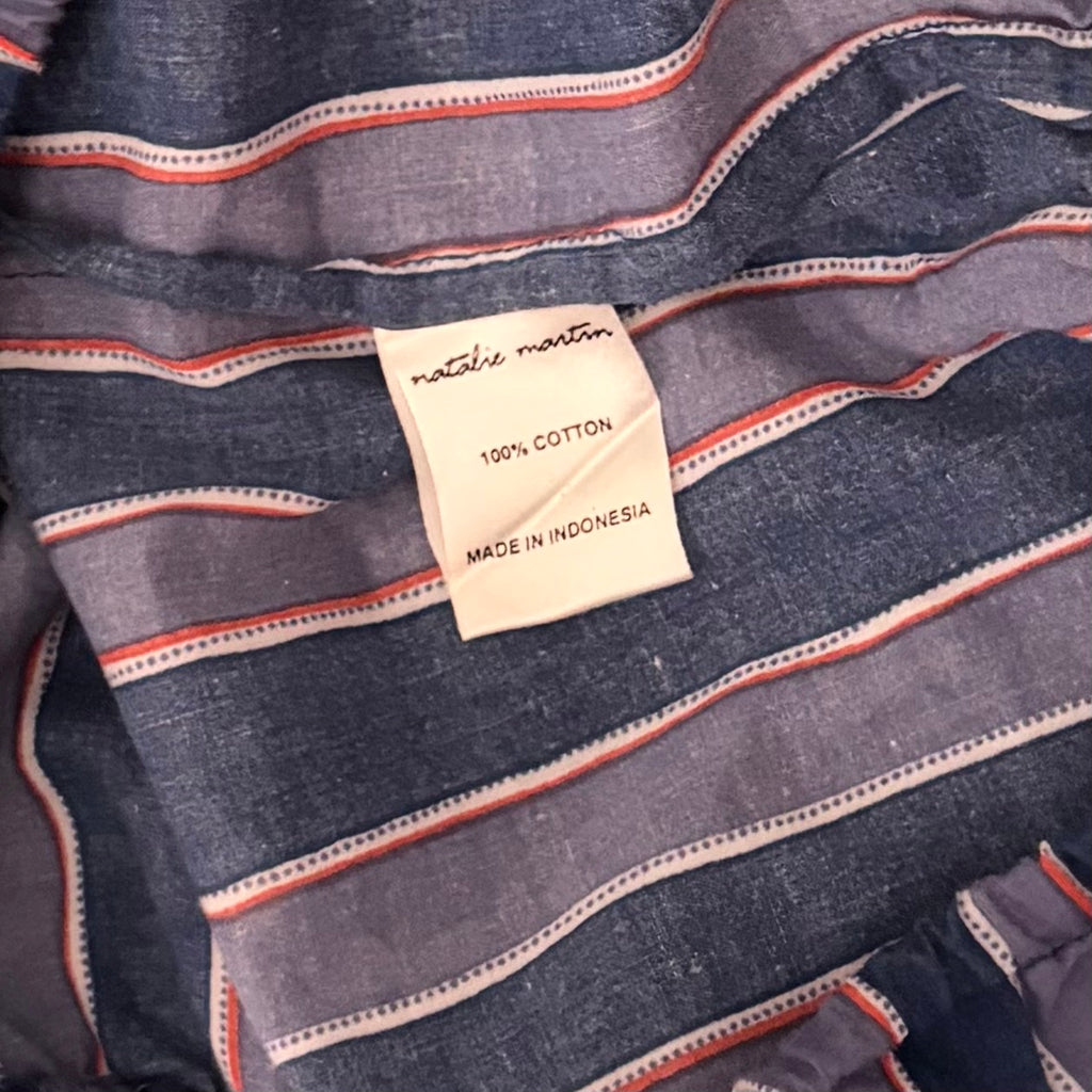 NATALIE MARTIN Amelia Top Batik Stripe Navy Cotton Tassel Tie Blouse Top Small