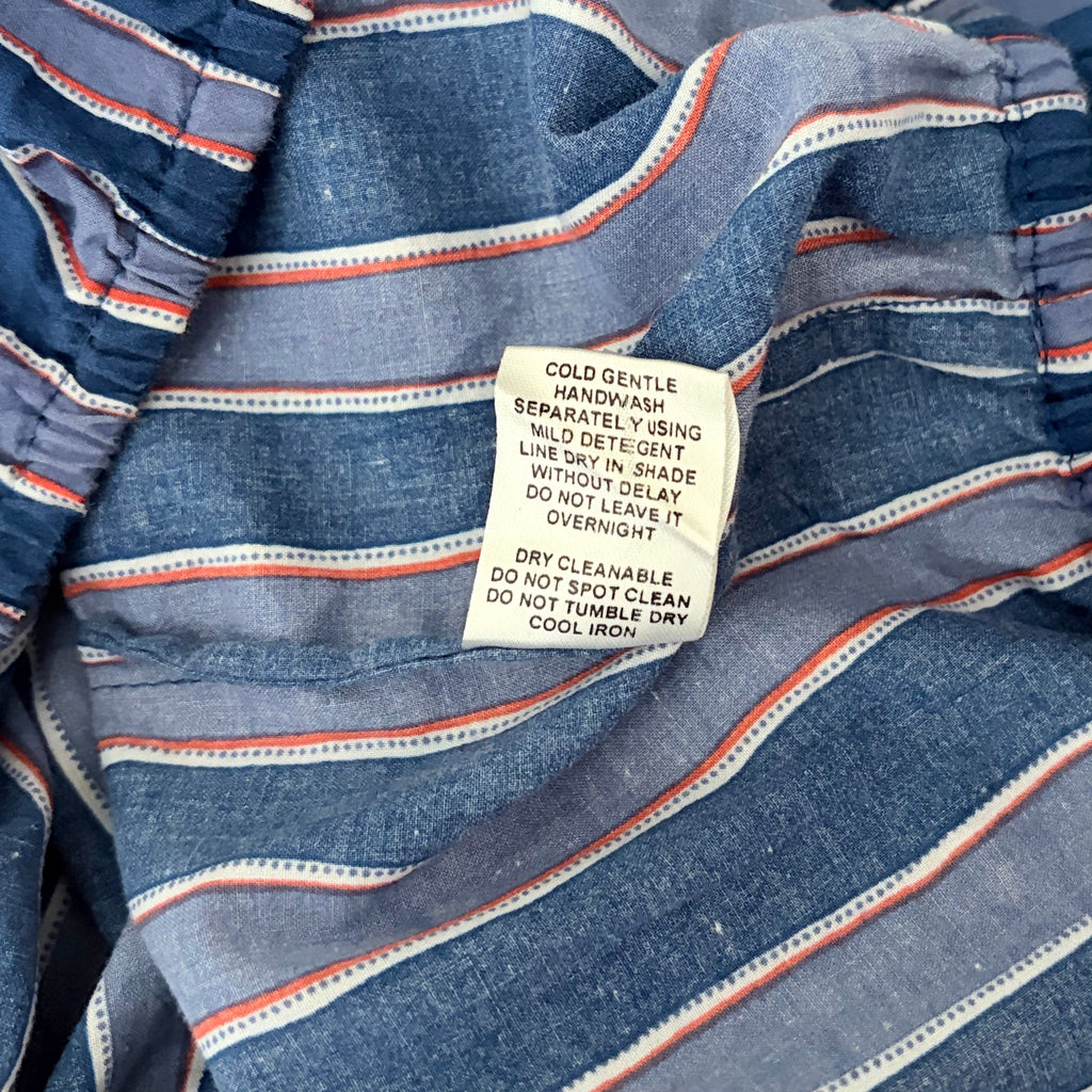 NATALIE MARTIN Amelia Top Batik Stripe Navy Cotton Tassel Tie Blouse Top Small