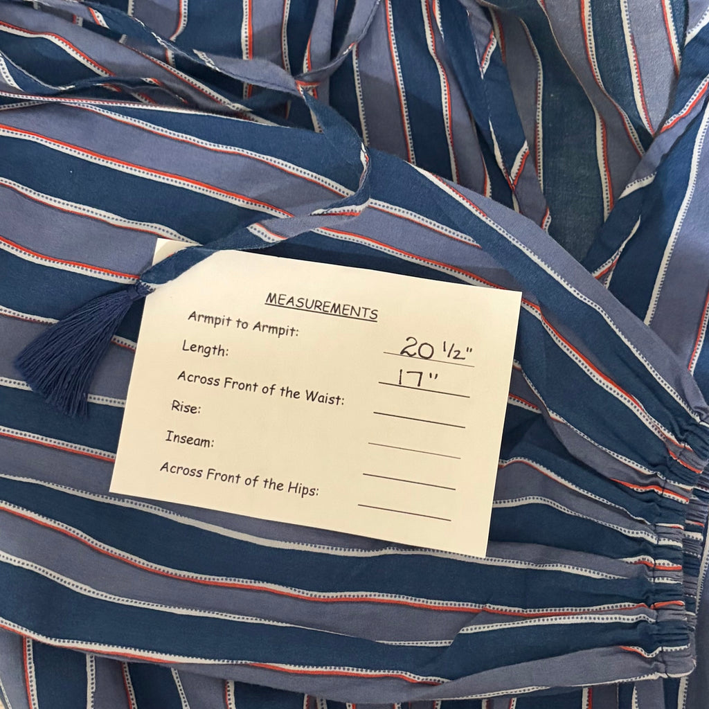 NATALIE MARTIN Amelia Top Batik Stripe Navy Cotton Tassel Tie Blouse Top Small
