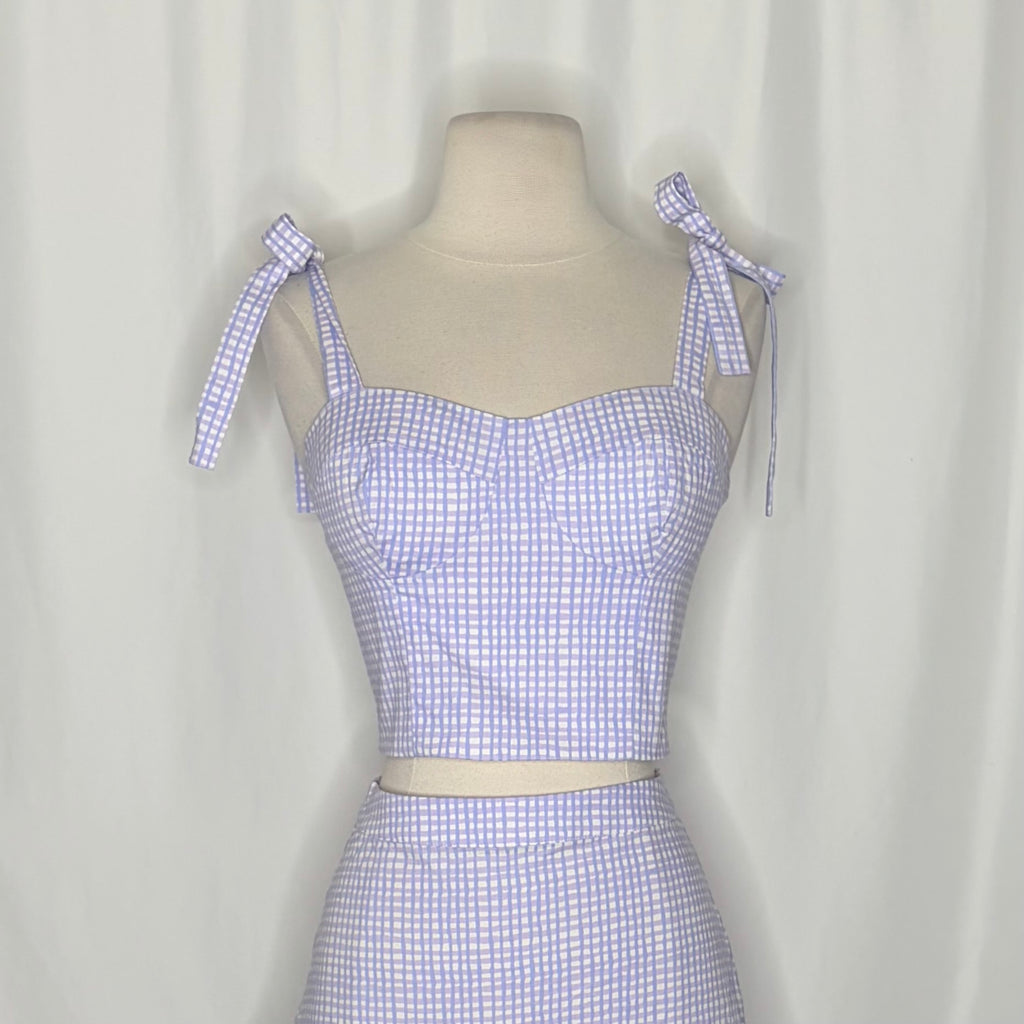 LILLY PULITZER Rosalie Lilac Gingham Crop Top Ruffle Skirt 2 Piece Size 2
