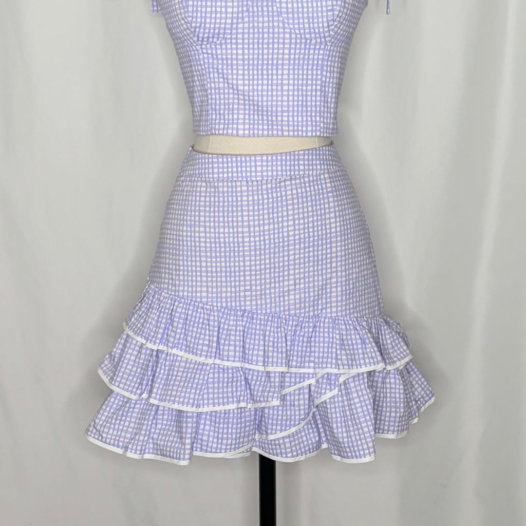LILLY PULITZER Rosalie Lilac Gingham Crop Top Ruffle Skirt 2 Piece Size 2