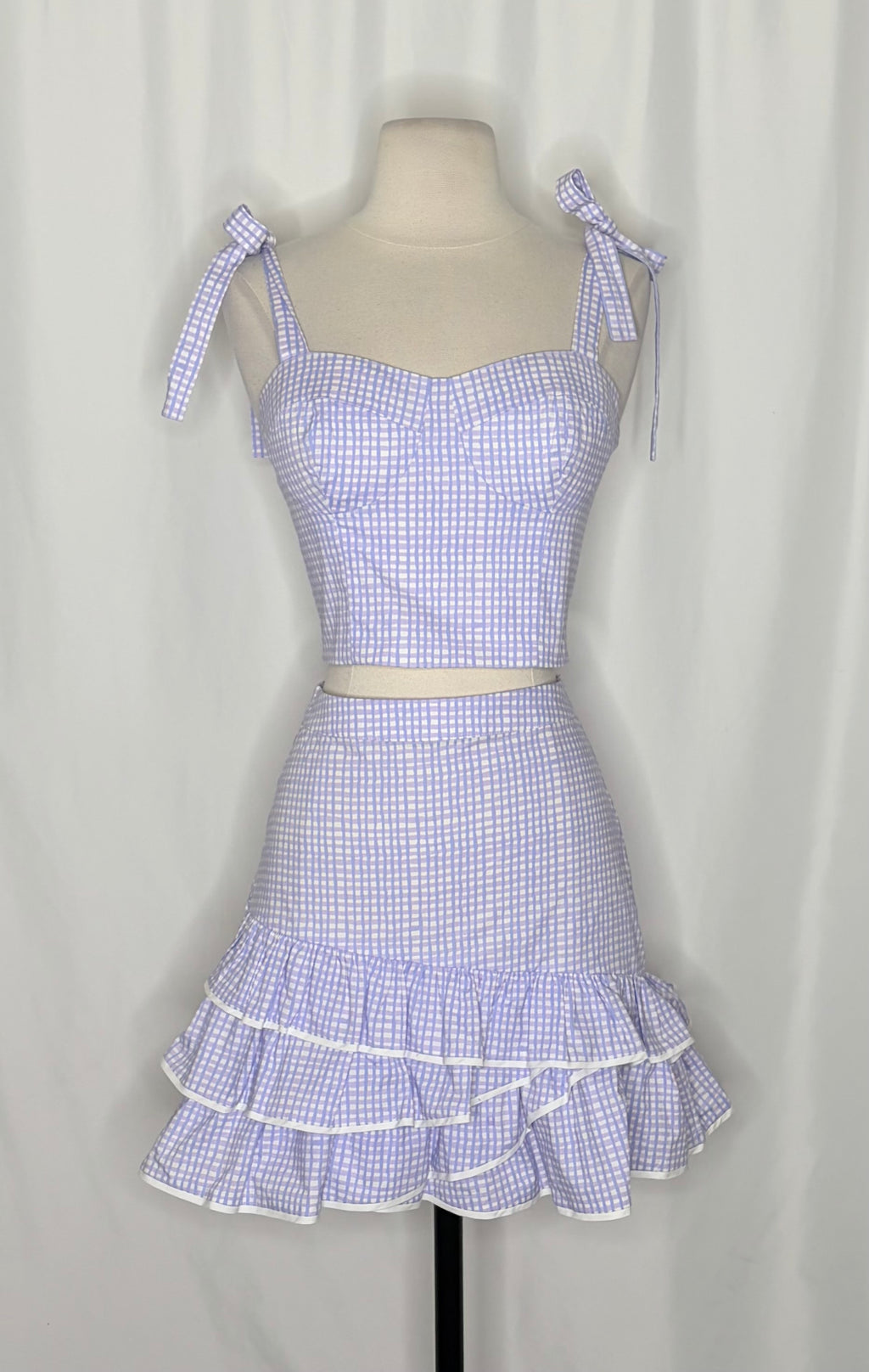 LILLY PULITZER Rosalie Lilac Gingham Crop Top Ruffle Skirt 2 Piece Size 2