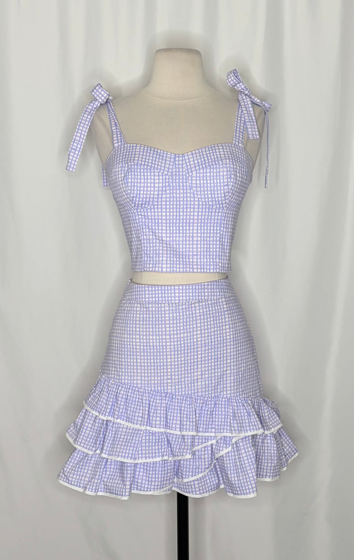 LILLY PULITZER Rosalie Lilac Gingham Crop Top Ruffle Skirt 2 Piece Size 2