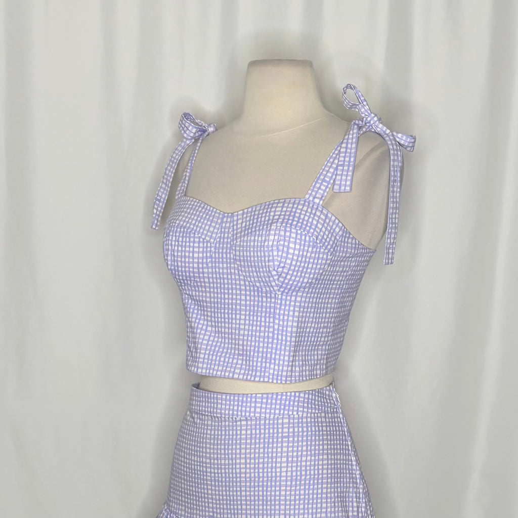 LILLY PULITZER Rosalie Lilac Gingham Crop Top Ruffle Skirt 2 Piece Size 2