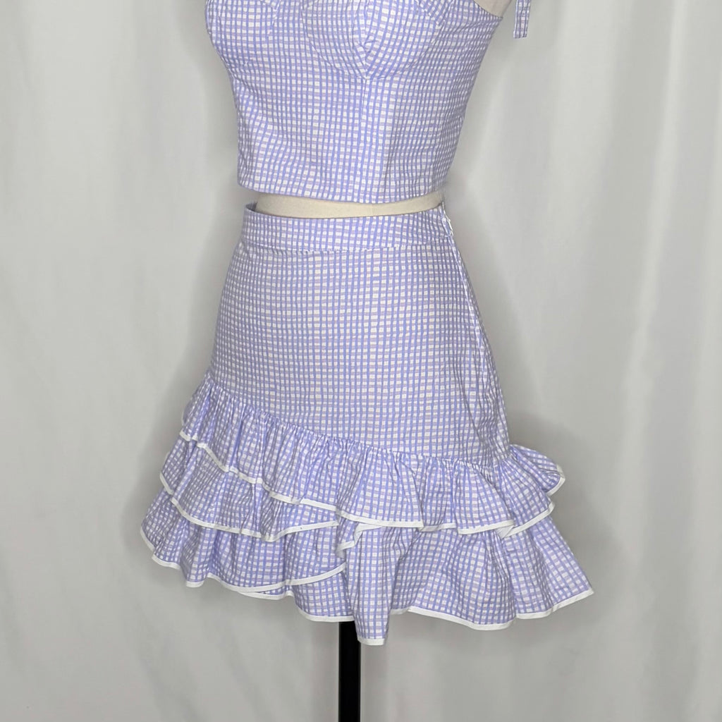 LILLY PULITZER Rosalie Lilac Gingham Crop Top Ruffle Skirt 2 Piece Size 2