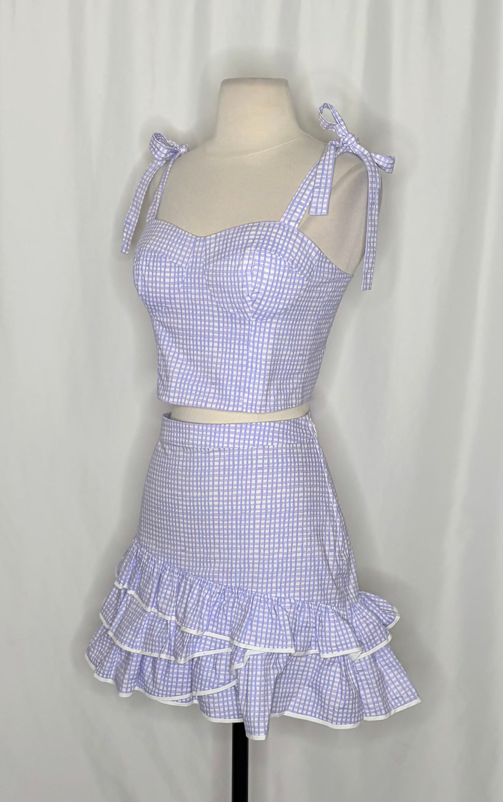 LILLY PULITZER Rosalie Lilac Gingham Crop Top Ruffle Skirt 2 Piece Size 2