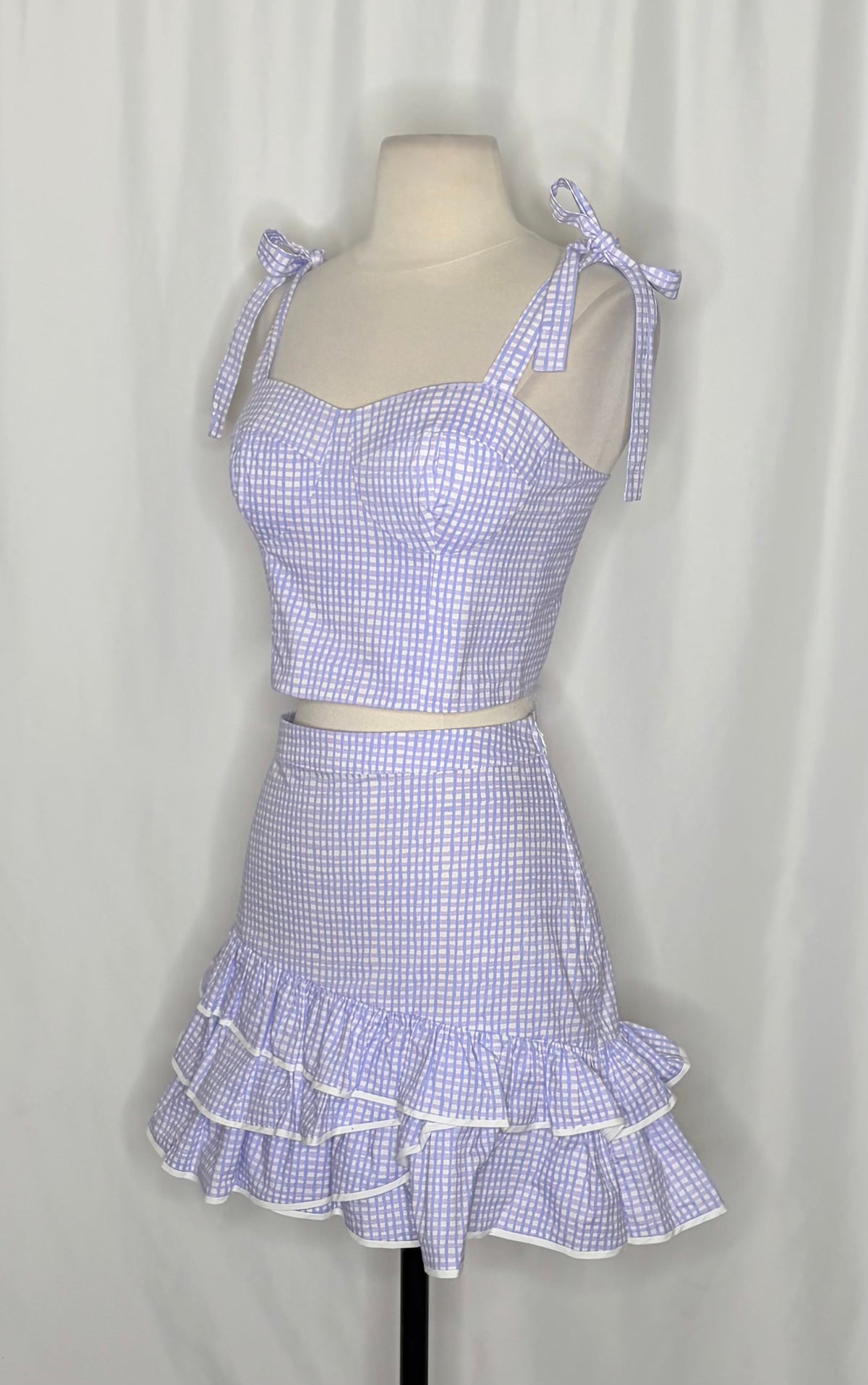 LILLY PULITZER Rosalie Lilac Gingham Crop Top Ruffle Skirt 2 Piece Size 2