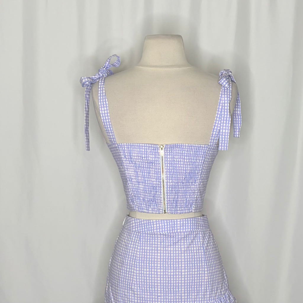 LILLY PULITZER Rosalie Lilac Gingham Crop Top Ruffle Skirt 2 Piece Size 2